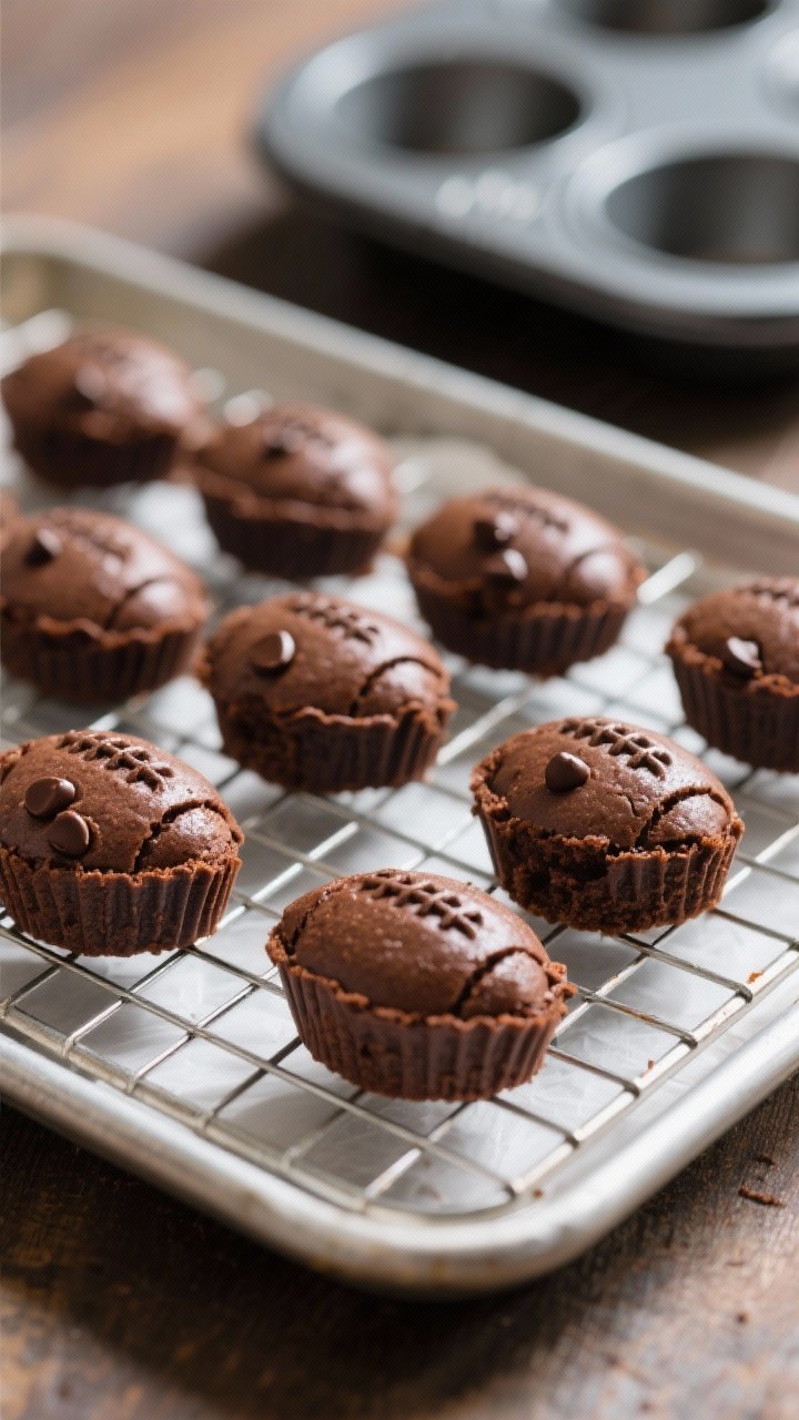 Close-up detail: A tray of freshly baked mini brownie bites cooling on a wire rack, each bite gently