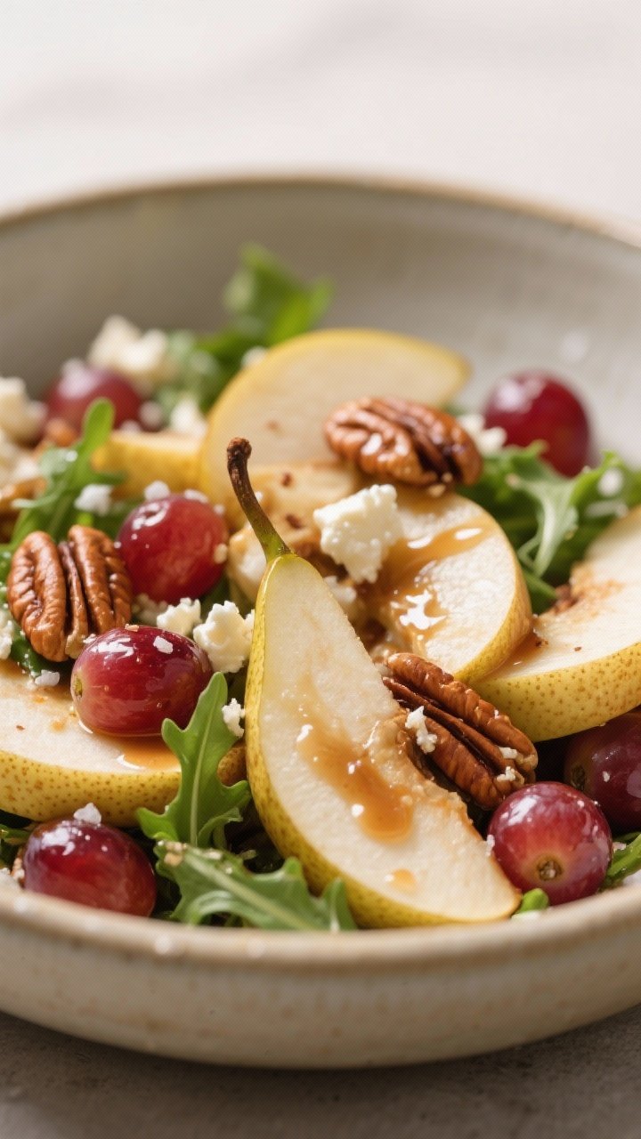 Close-up detail shot: Maple Apple–Pear Crunch just after tossing, thin slices of Honeycrisp apples