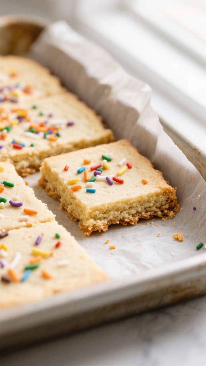 Close-up detail shot of freshly baked Halloween sugar cookie bars still in the parchment-lined 9x13 