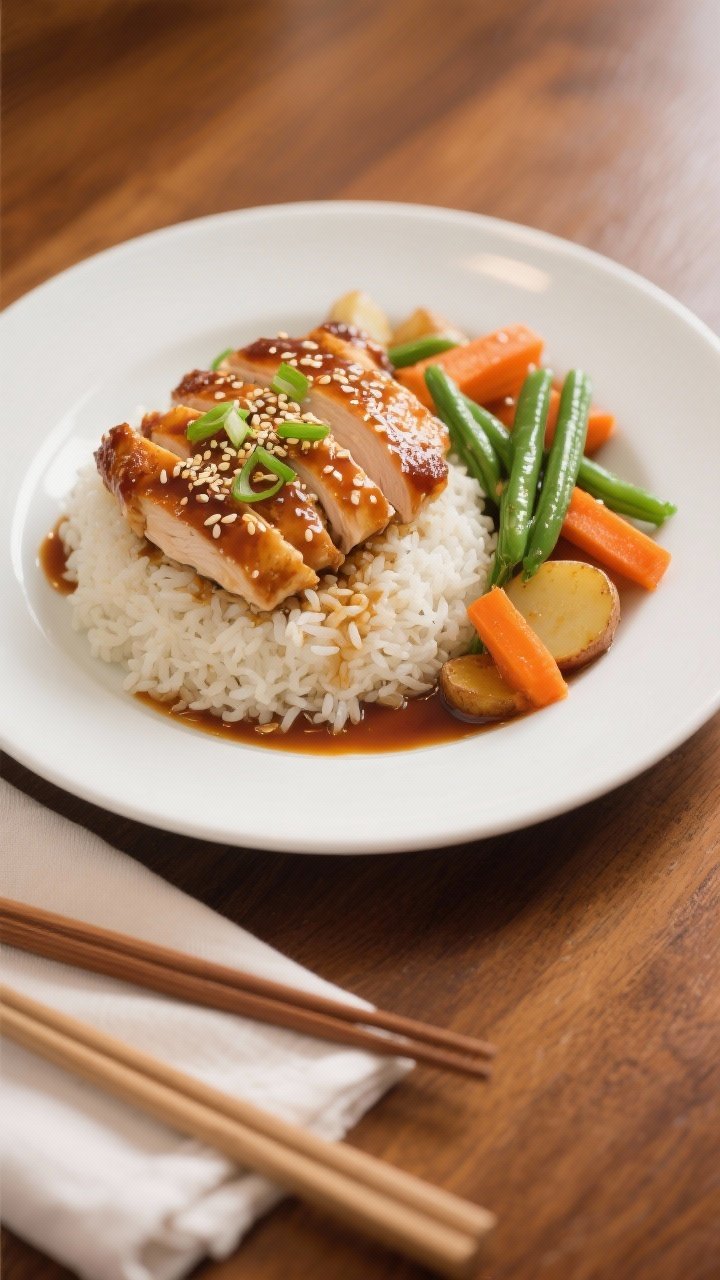 Final dish presentation: Restaurant-quality plate of Slow Cooker Honey Garlic Chicken and Veggies se