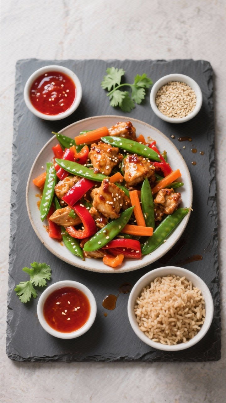 Tasty top view: Overhead shot of a family-style platter featuring the Veg-Loaded variation—sweet c