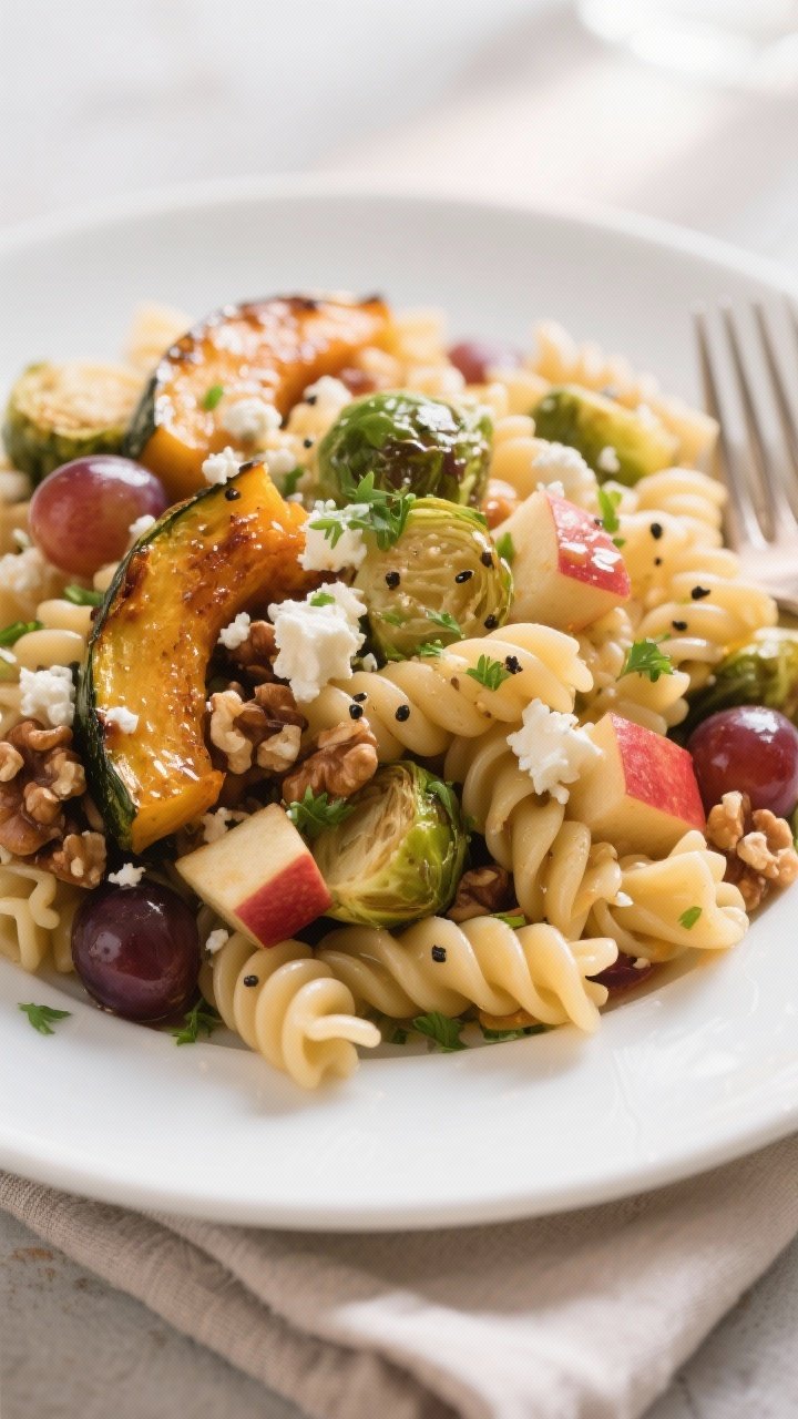 Close-up detail of the final plated serving: a shallow white plate with a generous mound of harvest