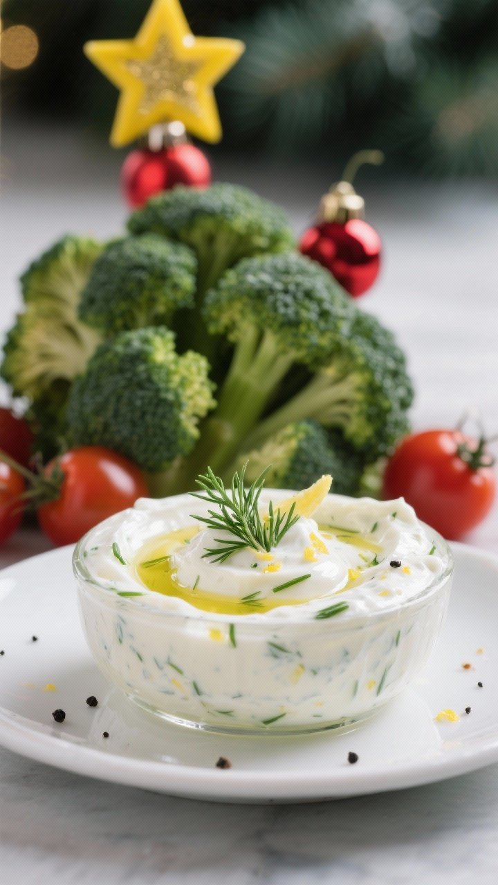 Close-up, three-quarter angle of the yogurt dill dip as the hero, ultra-creamy and glossy with visib