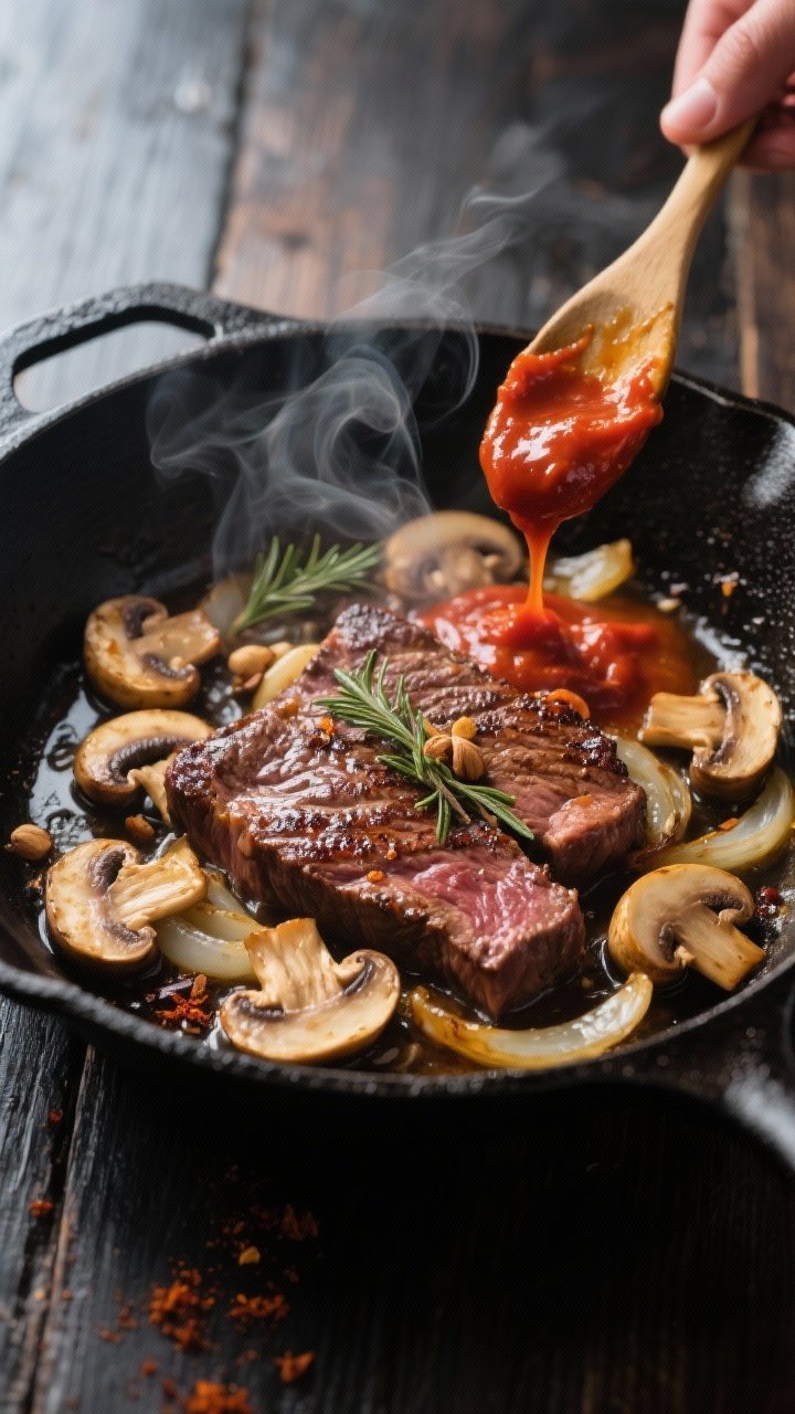 High-Protein Christmas Beef Skillet with Spinach & Mushrooms - A Cozy One-Pan Holiday Dinner