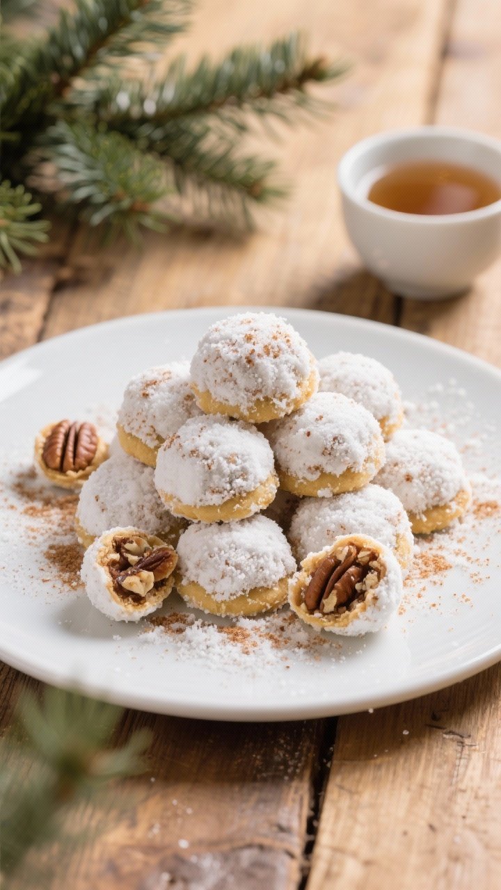 Final plated overhead: Overhead shot of a small mountain of finished mini cinnamon sugar snowball co