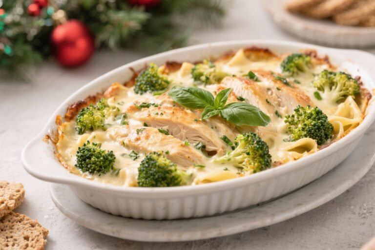 Christmas Chicken Alfredo Bake