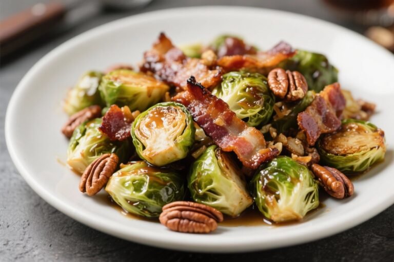 Roasted Maple Brussels Sprouts with Crispy Bacon – A Simple Side