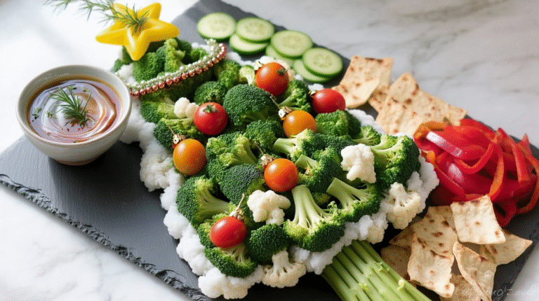 The Best Broccoli Christmas Veggie Tray with Yogurt Dill Dip